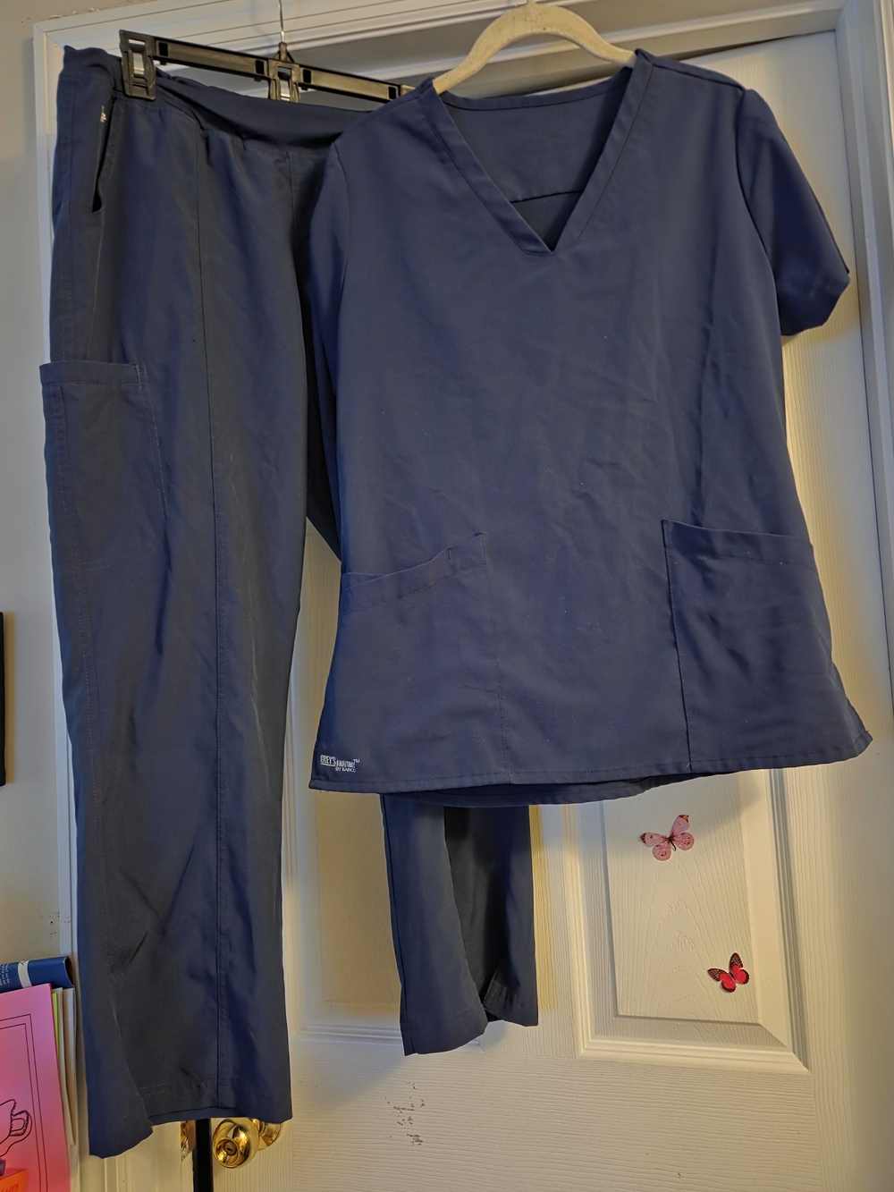 Navy V-Neck Scrub Top & Pants Size Medium M